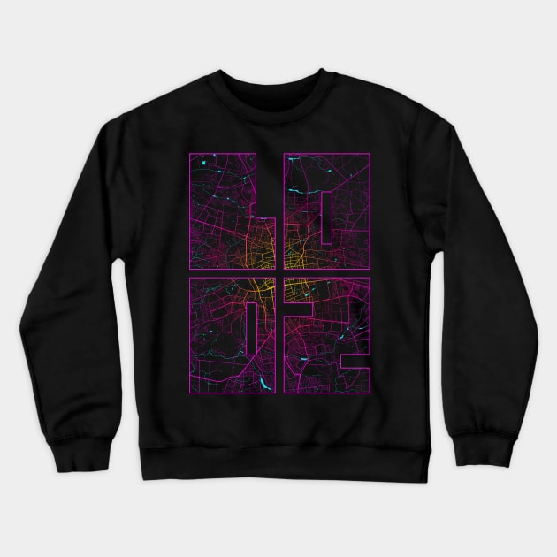 Lodz, Poland City Map Typography - Neon Crewneck Sweatshirt by deMAP Studio